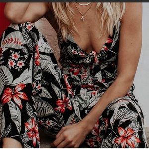 MINK PINK Aloha Floral Jumpsuit Tie Front